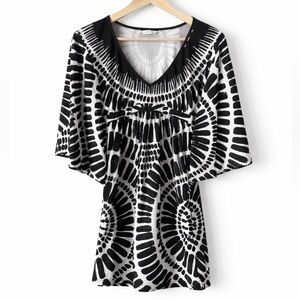Trina Turk Algiers Tunic Cover Up Black White V-Neck Swim Dress Small